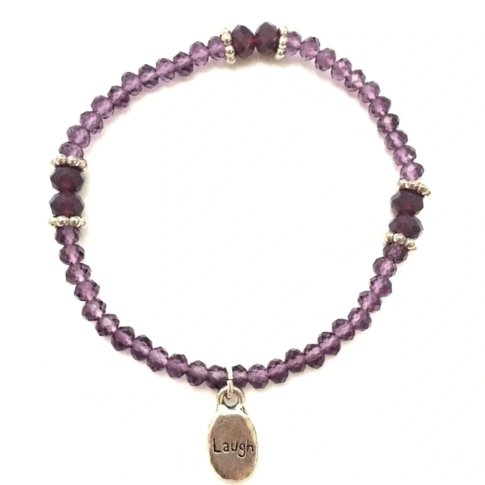 Handmade Beaded Stretch Bracelets w/ Silver Message Charms, 4 Total, O/S, New - Picture 3 of 11